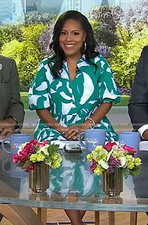 Sheinelle's green and white printed dress on Today