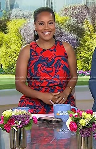 Sheinelle's red and blue printed sleeveless dress on Today