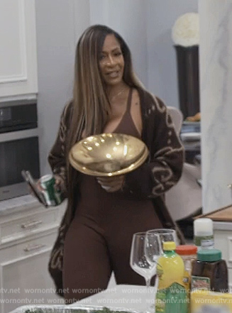 Sheree's brown GG cardigan on The Real Housewives of Atlanta