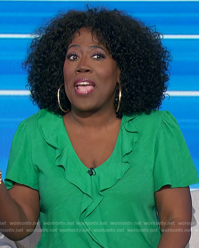 Wornontv Sheryls Green Ruffle Front Blouse On The Talk Sheryl