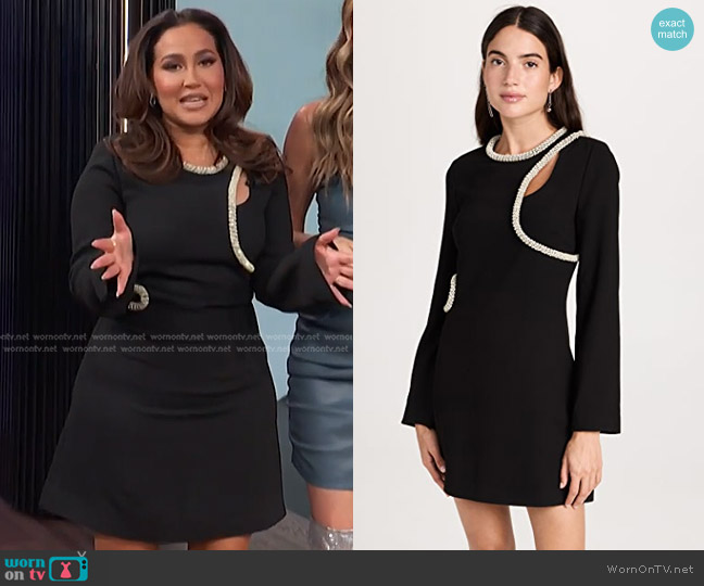 Simkhai Katharine Diamante Embroidery Cutout Mini Dress worn by Adrienne Houghton on E! News