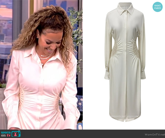 Simkhai Rhoda crochet-panel silk shirt dress worn by Sunny Hostin on The View