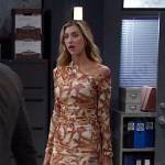 Sloan’s beige printed one-shoulder dress on Days of our Lives