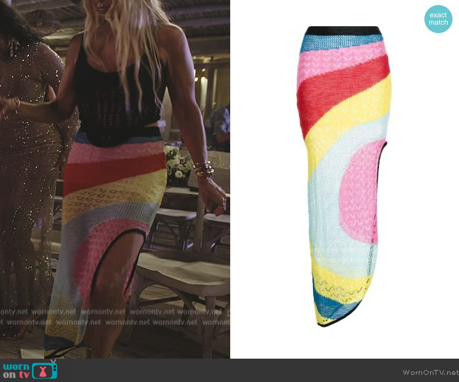 Staud Striped Asymmetric Knitted Skirt worn by  on The Real Housewives Ultimate Girls Trip