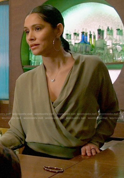 Stella's sage green draped blouse on Chicago Fire