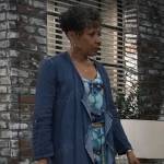 Stella’s turquoise printed dress and long blue cardigan on General Hospital