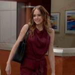 Stephanie’s burgundy tie waist jumpsuit on Days of our Lives