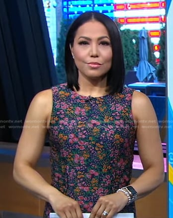 Stephanie’s green floral sleeveless dress on Good Morning America