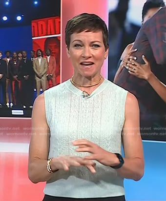 Stephanie’s mint cable knit vest on Today