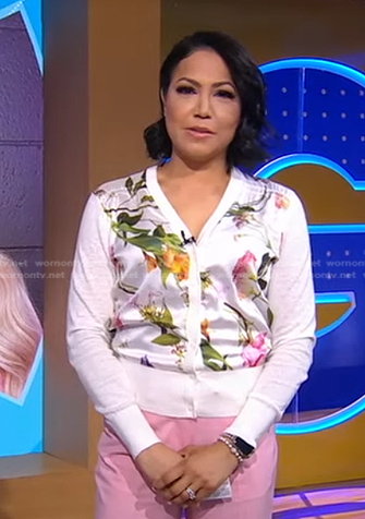 Stephanie’s white floral cardigan on Good Morning America