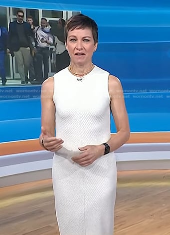 Stephanie’s ivory ribbed sleeveless dress on Today