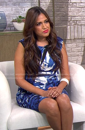 Sue Varma's blue abstract print dress on CBS Mornings