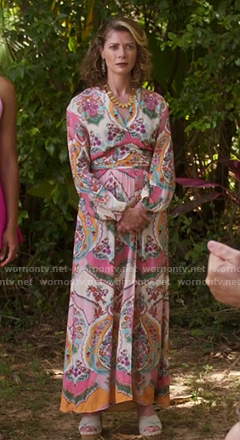 Sue's printed maxi dress on Fantasy Island