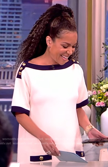 Sunny's white contrast trim mini dress on The View