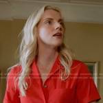 Sylvie’s red short sleeved button front top on Chicago Fire