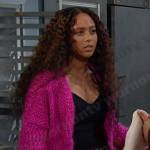 Talia’s pink cropped fuzzy cardigan on Days of our Lives