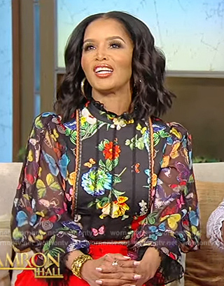 Tammy Franklin’s black floral lace trim blouse on Tamron Hall Show