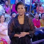 Tamron’s black sheer floral dress on Tamron Hall Show