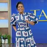 Tamron’s blue printed puff sleeve dress on Tamron Hall Show