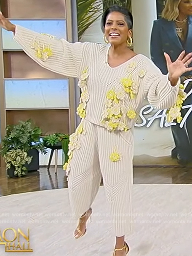 Tamron's knit floral applique sweater on Tamron Hall Show