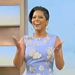 Tamron’s blue floral applique mini dress on Tamron Hall Show