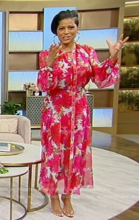 Tamron’s floral print midi dress on Tamron Hall Show