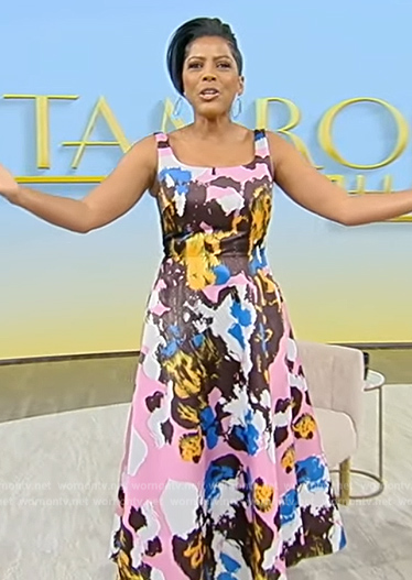Tamron's floral print sleeveless dress on Tamron Hall Show