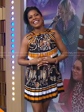 Tamron Hall’s printed pleated mini dress on Good Morning America