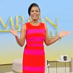 Tamron’s red stripe sleeveless dress on Tamron Hall Show