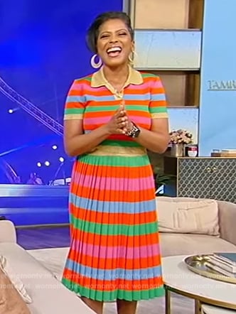 Tamron’s stripe ribbed top and skirt on Tamron Hall Show