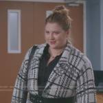 Taryn Helm’s white plaid wrap coat on Greys Anatomy