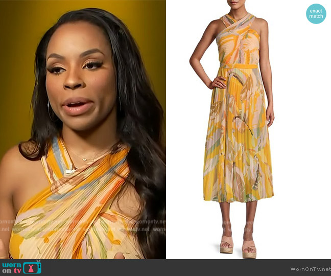 Ted Baker Ansa Cross-Front Pleated Midi Dress worn by Devyn Simone on Access Hollywood