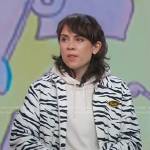 Tegan Quin’s white zebra print jacket on Good Morning America