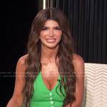 Teresa Giudice’s green halter jumpsuit on E! News