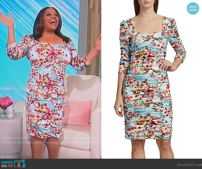 Teri Jon by Rickie Freeman Floral Ruched Knee-Length Dress worn by Sherri Shepherd on Sherri