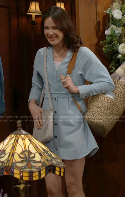 Tessa's blue wraparound dress on The Young and the Restless