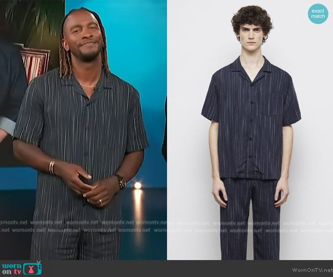 The Kooples Navy Blue Striped Shirt worn by Scott Evans on Access Hollywood