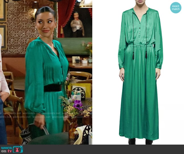 The Kooples Long Sleeve Tassel Maxi Dress worn by Audra Charles (Zuleyka Silver) on The Young and the Restless