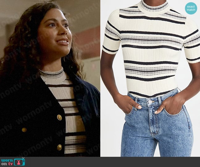 Theory Stripe Rib Pullover worn by Kylie Estevez (Katelynn Shennett) on Chicago Fire