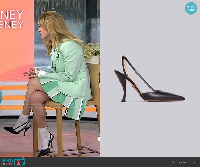 Thom Browne Vitello Calfskin Curved Throatline Slingback High Heel worn by Sydney Sweeney on Today