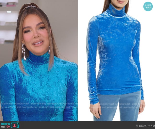 Tibi Stretch Velvet Turtleneck Top worn by Khloe Kardashian (Khloe Kardashian) on The Kardashians