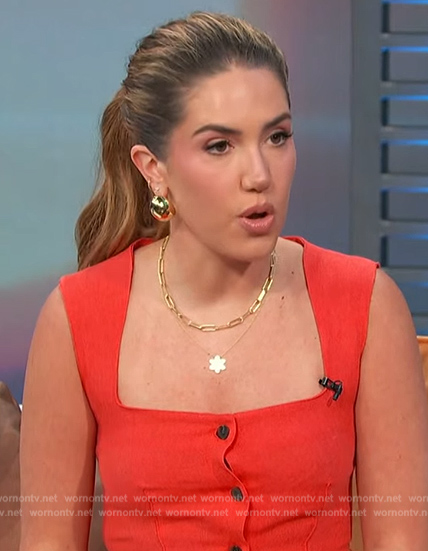 Christina Najjar's red square neck button down dress on Access Hollywood