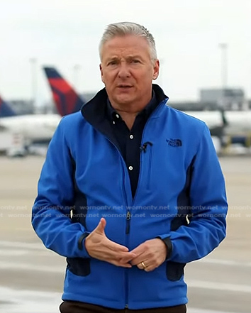 Tom Costello's blue colorblock jacket on Today