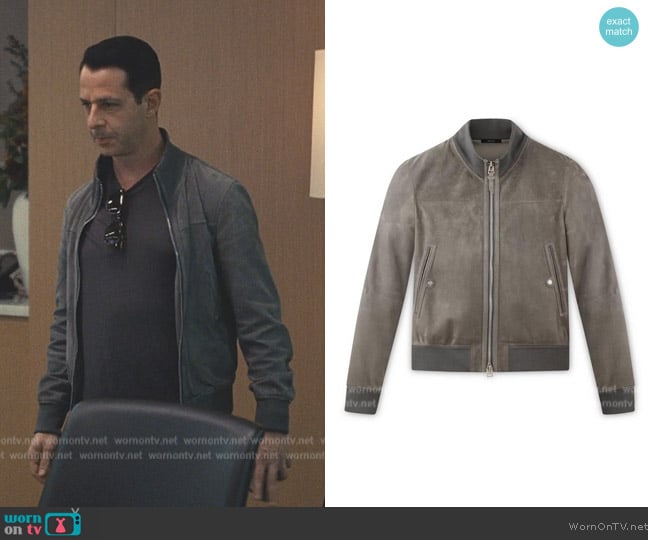 Tom Ford Light Suede Track Bomber worn by Kendall Roy (Jeremy Strong) on Succession