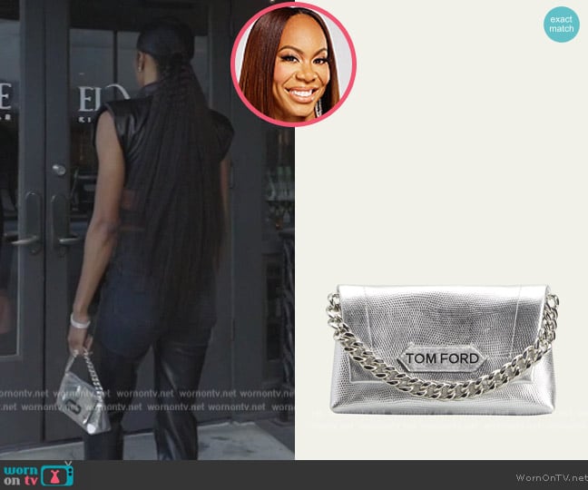 Tom Ford Label Mini Lizard-Print Chain Clutch Bag worn by Sanya Richards-Ross on The Real Housewives of Atlanta