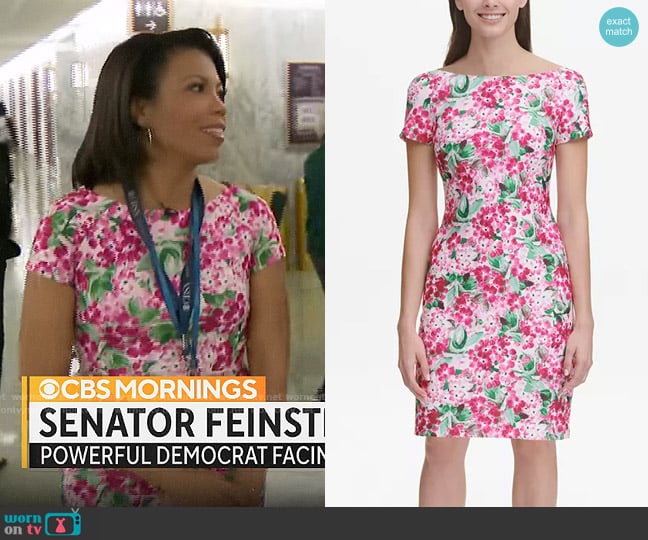 Calvin Klein Floral Scuba Sheath Dress worn by Nikole Killion on CBS Mornings