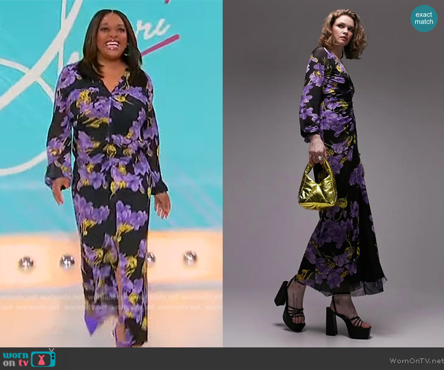 Topshop Floral Print Ruched Long Sleeve Mesh Maxi Dress worn by Sherri Shepherd on Sherri