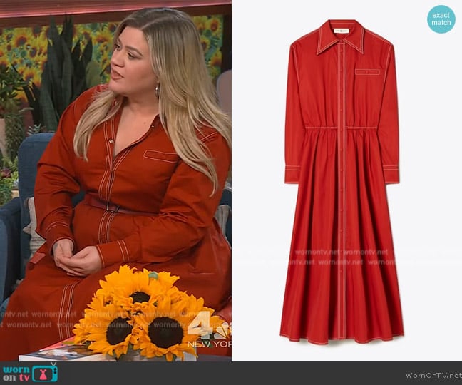 Tory Burch Cotton Poplin Eleanor Dress worn by Kelly Clarkson on The Kelly Clarkson Show