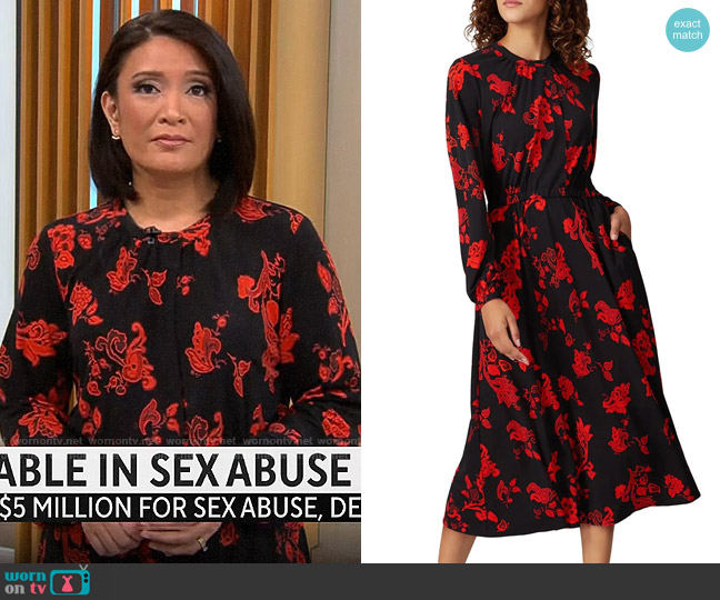 Tory Burch Paisley Jersey Bow Dress worn by Elaine Quijano on CBS Mornings