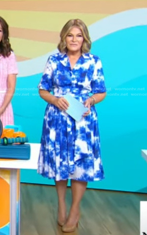 Tory Johnson’s blue tie dye shirtdress on Good Morning America